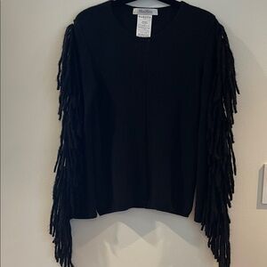 MaxMara Black Mohair Wool Blend Sweater with Fringe Large New